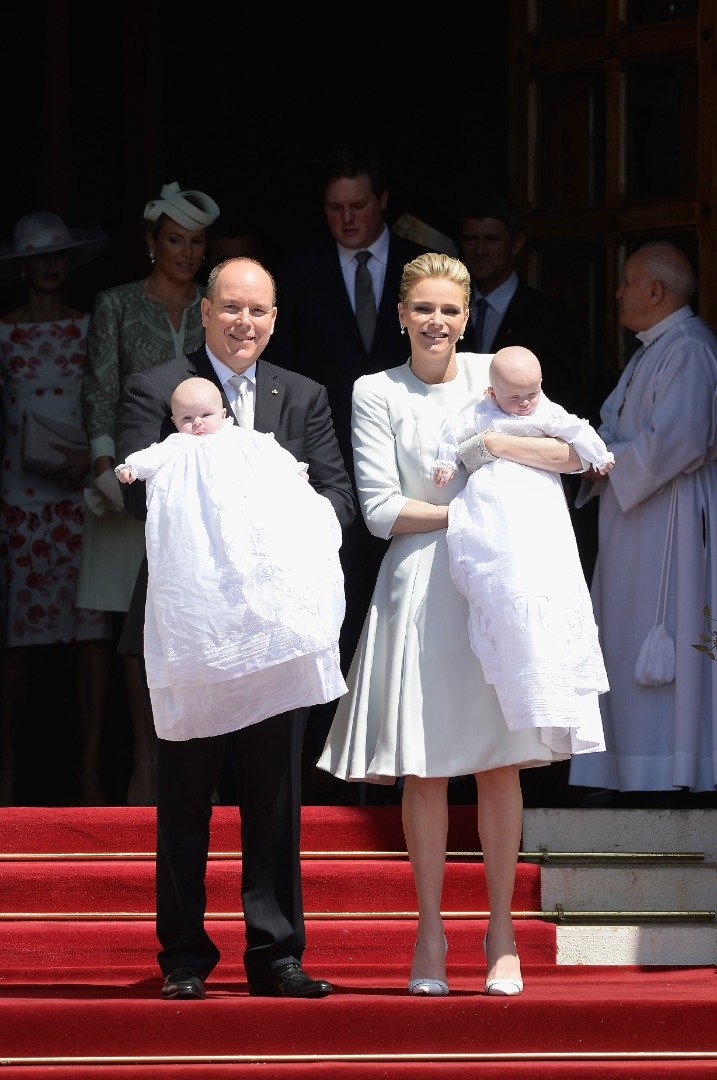 Prince Albert II of Monaco, Princess Gabriella of Monaco, Prince Jacques of Monaco and Princess Charlene of Monaco attend The Baptism Of The Princely Children at The Monaco Cathedral on May 10, 2015. | Source: Getty Images