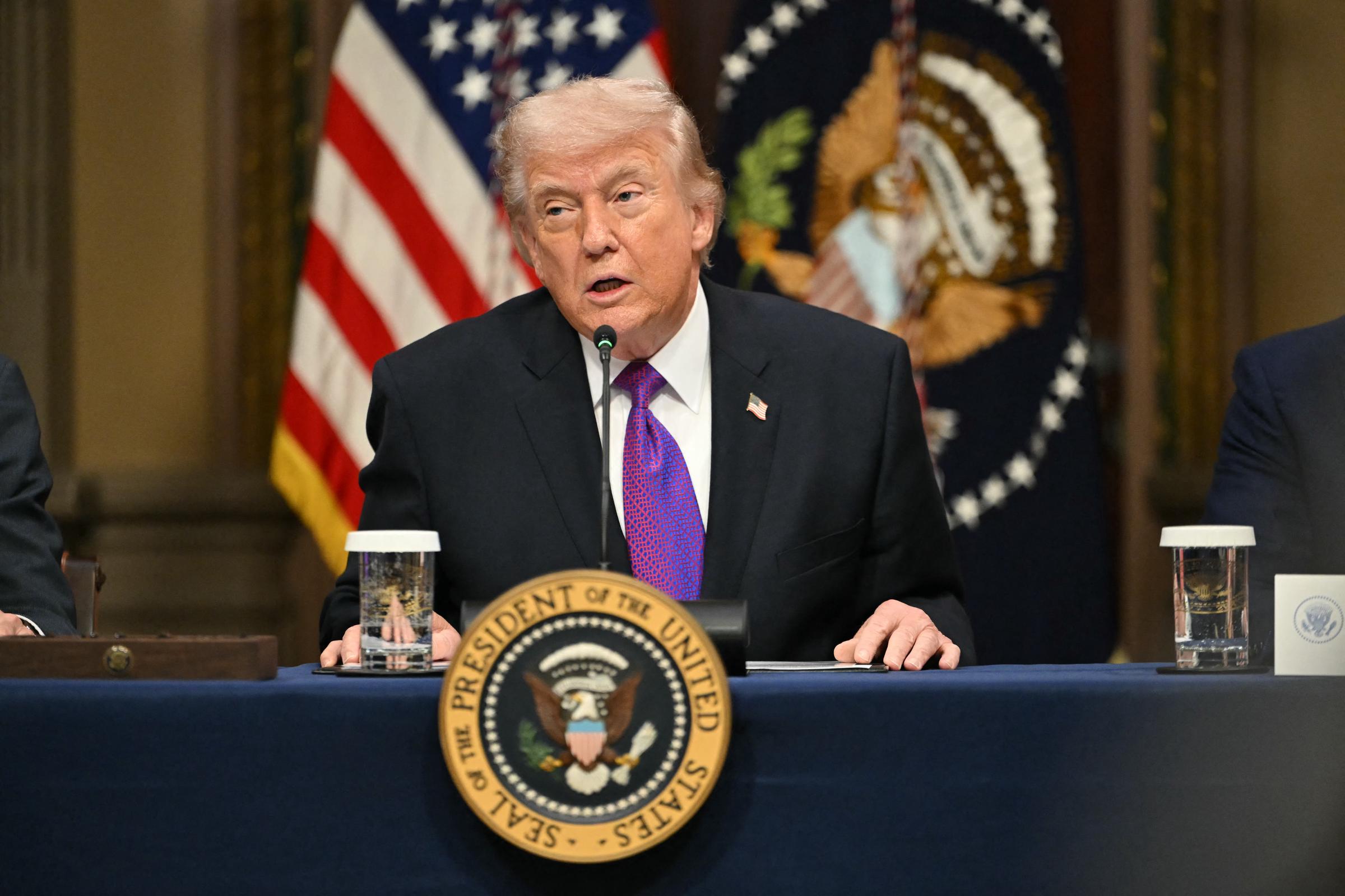 US President Donald Trump speaks during a roundtable on Ratepayer Protection Pledge in the Indian Treaty Room at the Eisenhower Executive Office Building on the White House campus in Washington, DC on March 4, 2026 | Source: Getty Images