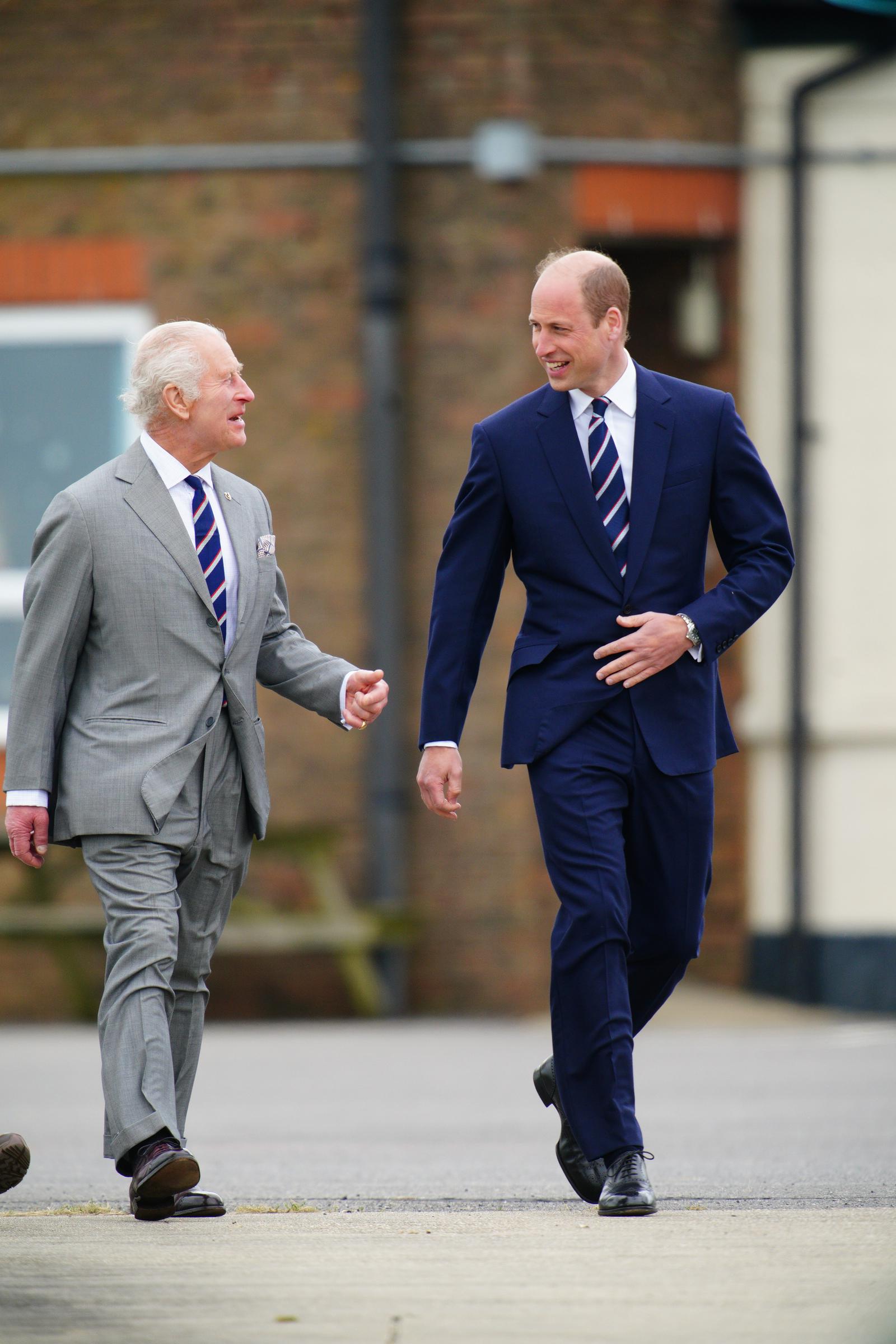 King Charles III and the Prince of Wales arrive for a visit to the Army Aviation Centre at Middle Wallop, Hampshire, for the King to officially hand over the role of Colonel-in-Chief of the Army Air Corps to William, on May 13, 2024 | Source: Getty Images