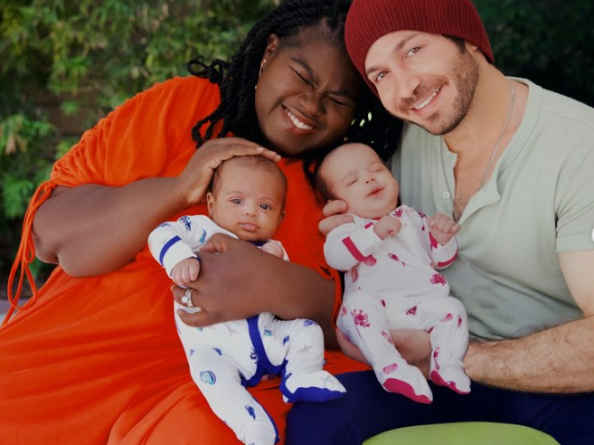 A close family portrait shows Gabourey Sidibe and Brandon Frankel embracing Cooper and Maya, highlighting a new chapter in their lives | Source: Instagram/brandontour