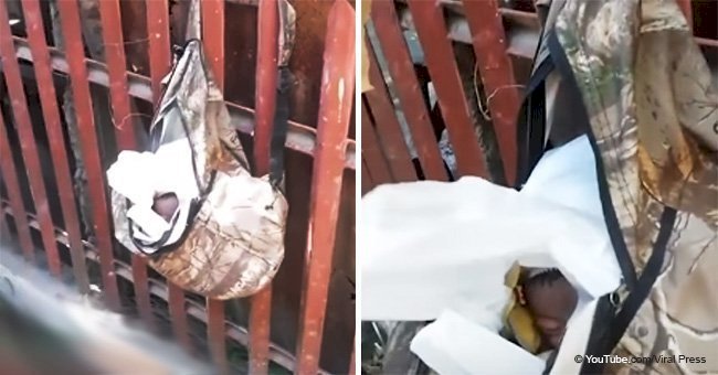 Newborn baby found hanging in a bag from a fence after being 'abandoned by teenage mum'