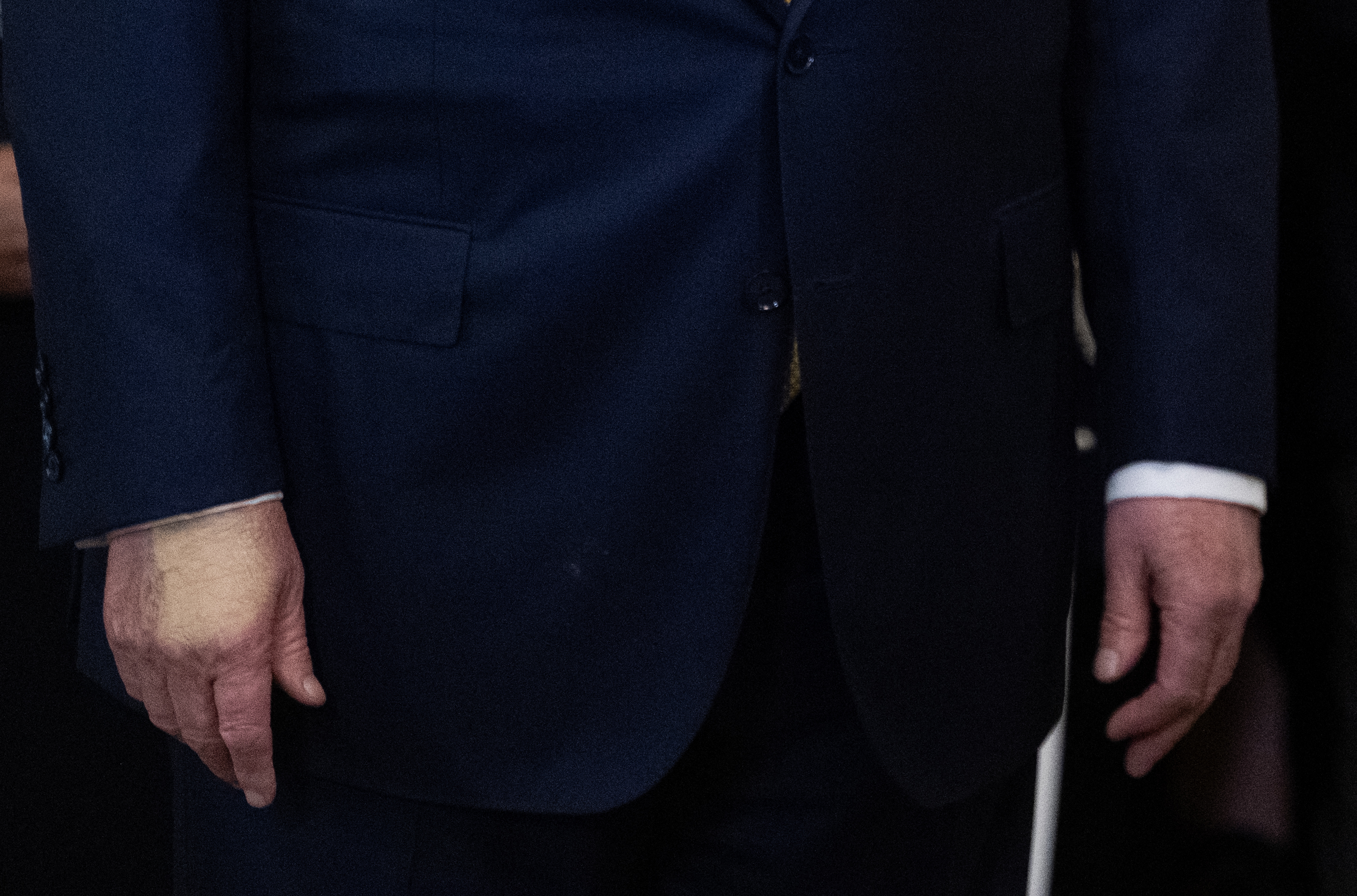 A close-up of Donald Trump's hand while at the "Halt All Lethal Trafficking of Fentanyl Act" signing in the East Room of the White House in Washington, D.C., on July 16, 2025. | Source: Getty Images