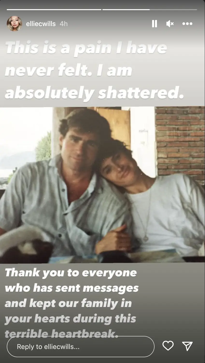 An Instagram story made by Ellie Williams after her father's passing in June 2023 | Source: instagram.com/elliecwills/