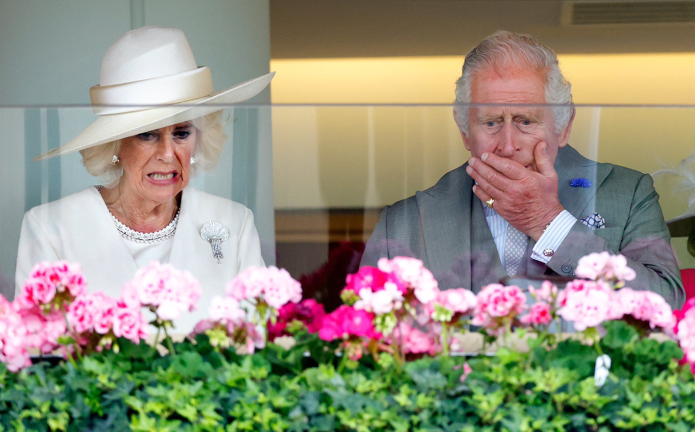 Queen Camilla and King Charles III react as they watch their horse Saga run in one event at Royal Ascot 2023 in England on June 20, 2023. | Source: Getty Images