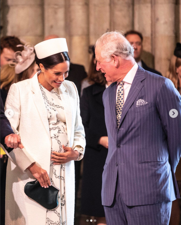 The Clarence House birthday tribute included a photo of Meghan with then-Prince Charles during an engagement while she was expecting Prince Archie. It was one of three images chosen to mark her 38th birthday in 2019. | Source: Instagram/clarencehouse