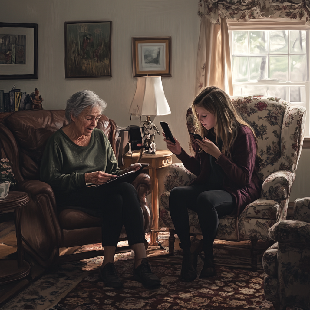 Grandmother sitting with her granddaughter | Source: Midjourney