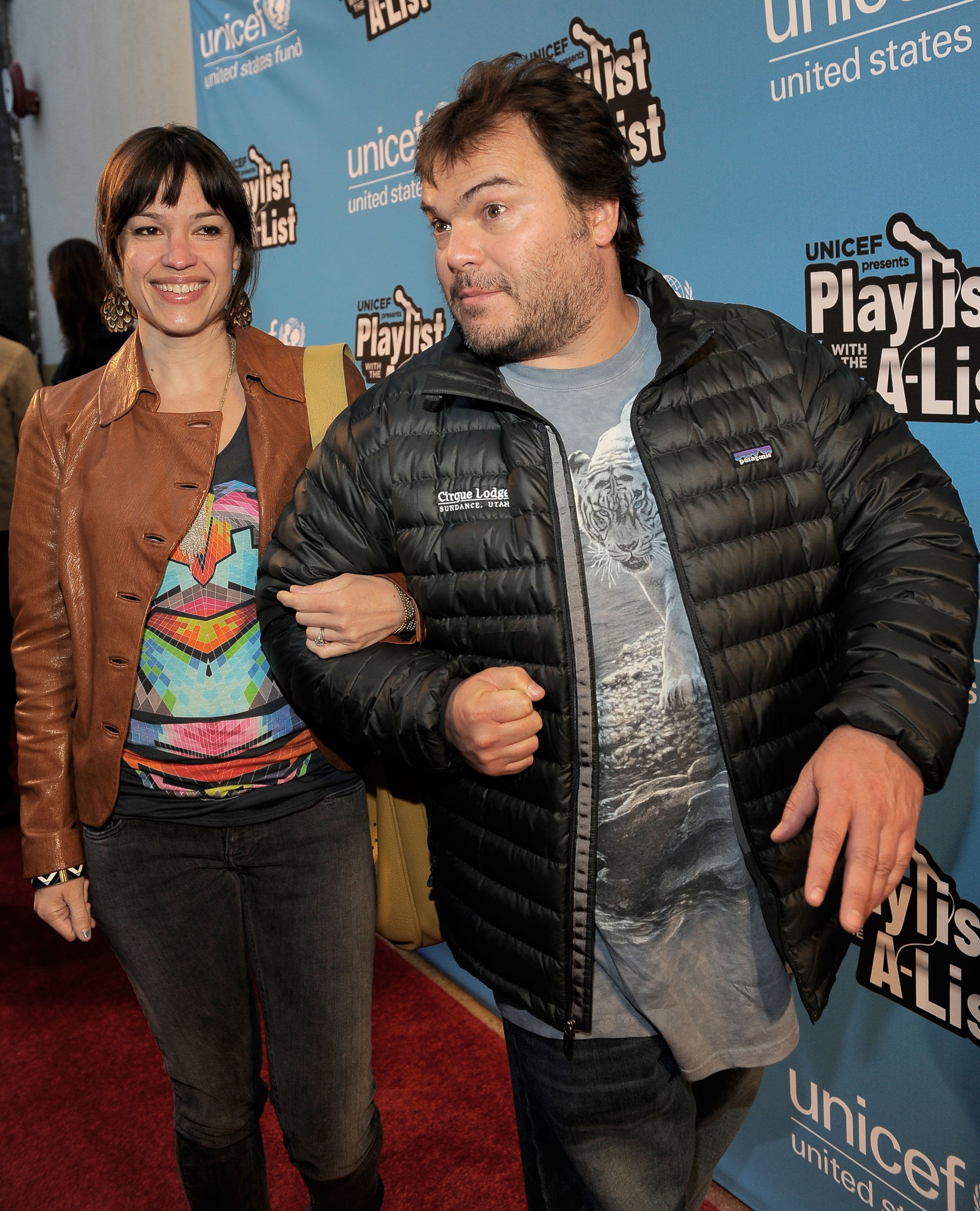 Actor Jack Black and Tanya Haden arrive at the UNICEF Playlist with the A-List celebrity karaoke benefit at El Rey Theatre on May 17, 2011, in Los Angeles, California. | Source: Getty Images 