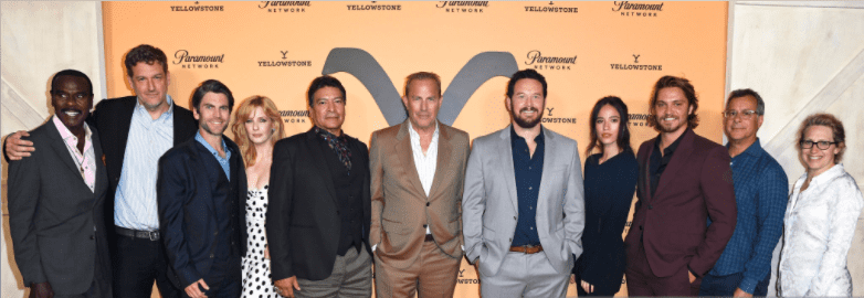Pictured: From (L-R) Actors Steven Williams, Keith Cox, Wes Bentley, Kelly Reilly, Gil Birmingham, Kevin Costner, Cole Hauser, Kelsey Chow, Luke Grimes, Kent Alterman and Sarah Levy attend Paramount Network's "Yellowstone" Season 2 premiere party at Lombardi House on May 30, 2019 in Los Angeles, California | Photo: Getty Images
