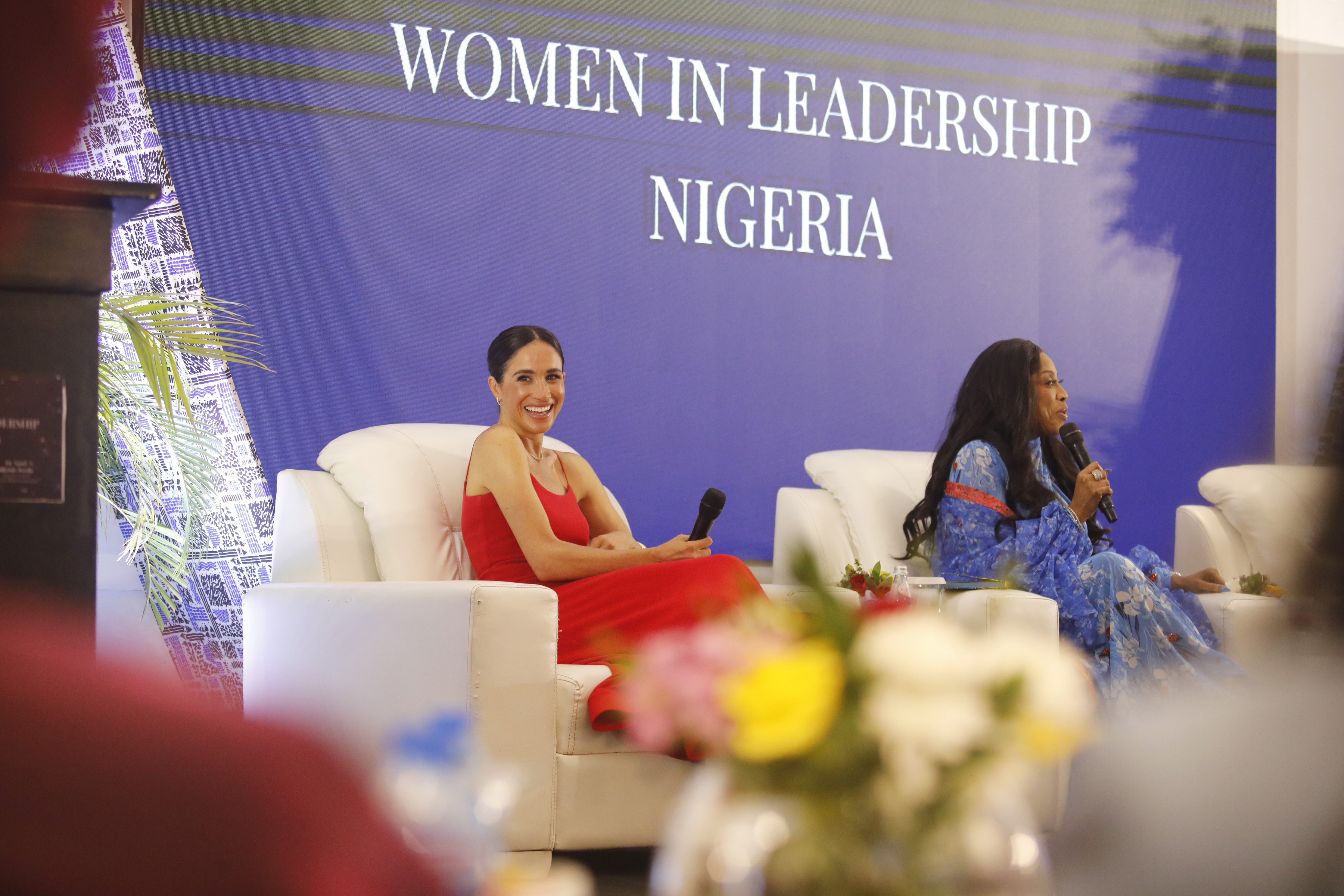 Meghan Markle on stage at a Women in Leadership event co-hosted with Ngozi Okonjo-Iweala on May 11, 2024 in Abuja, Nigeria | Source: Getty Images