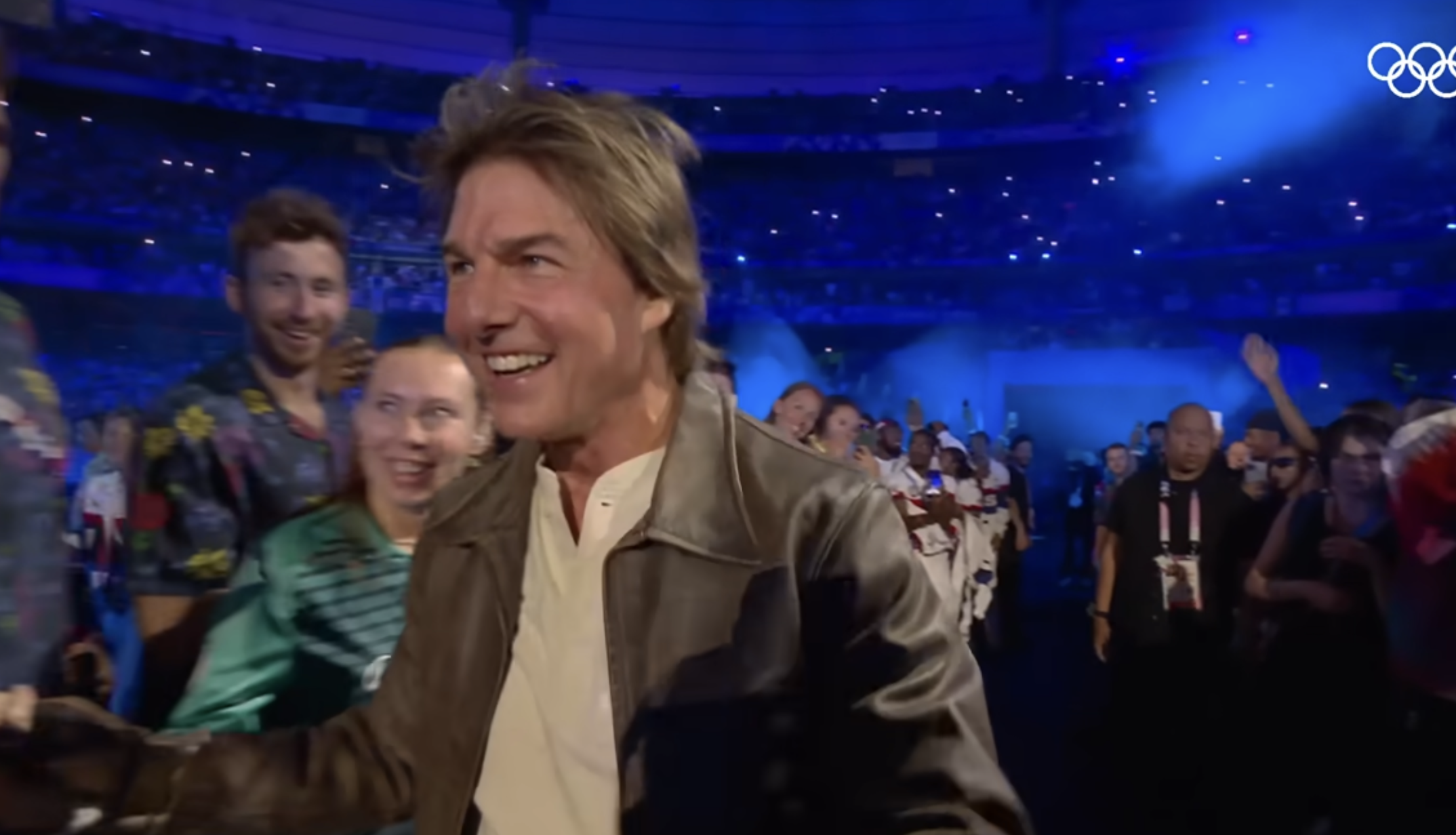 Tom Cruise interacting with spectators during the closing ceremony of the 2024 Olympic Games on August 11 in Paris, France. | Source: YouTube/Olympics