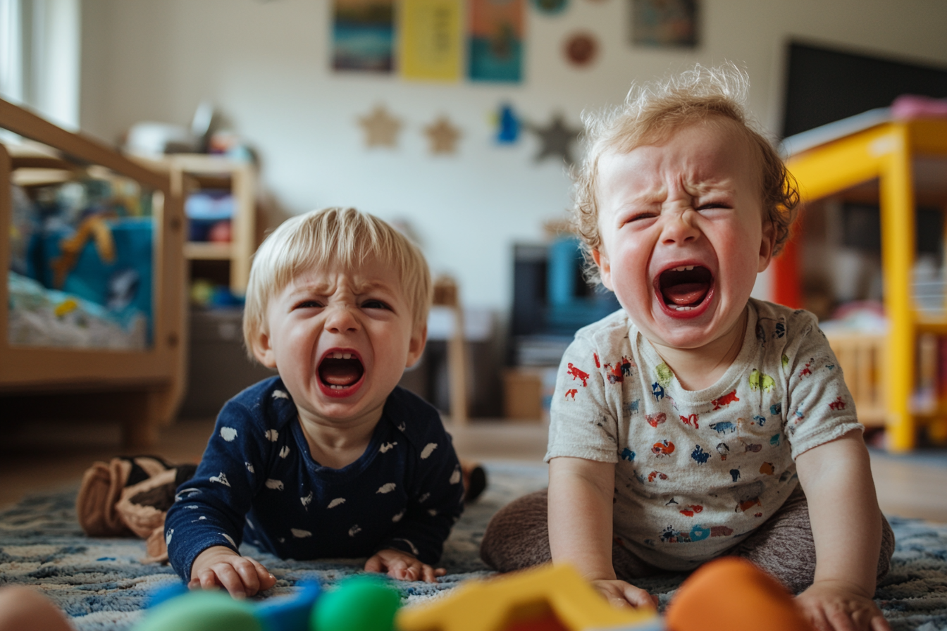 Two young children crying | Source: Midjourney