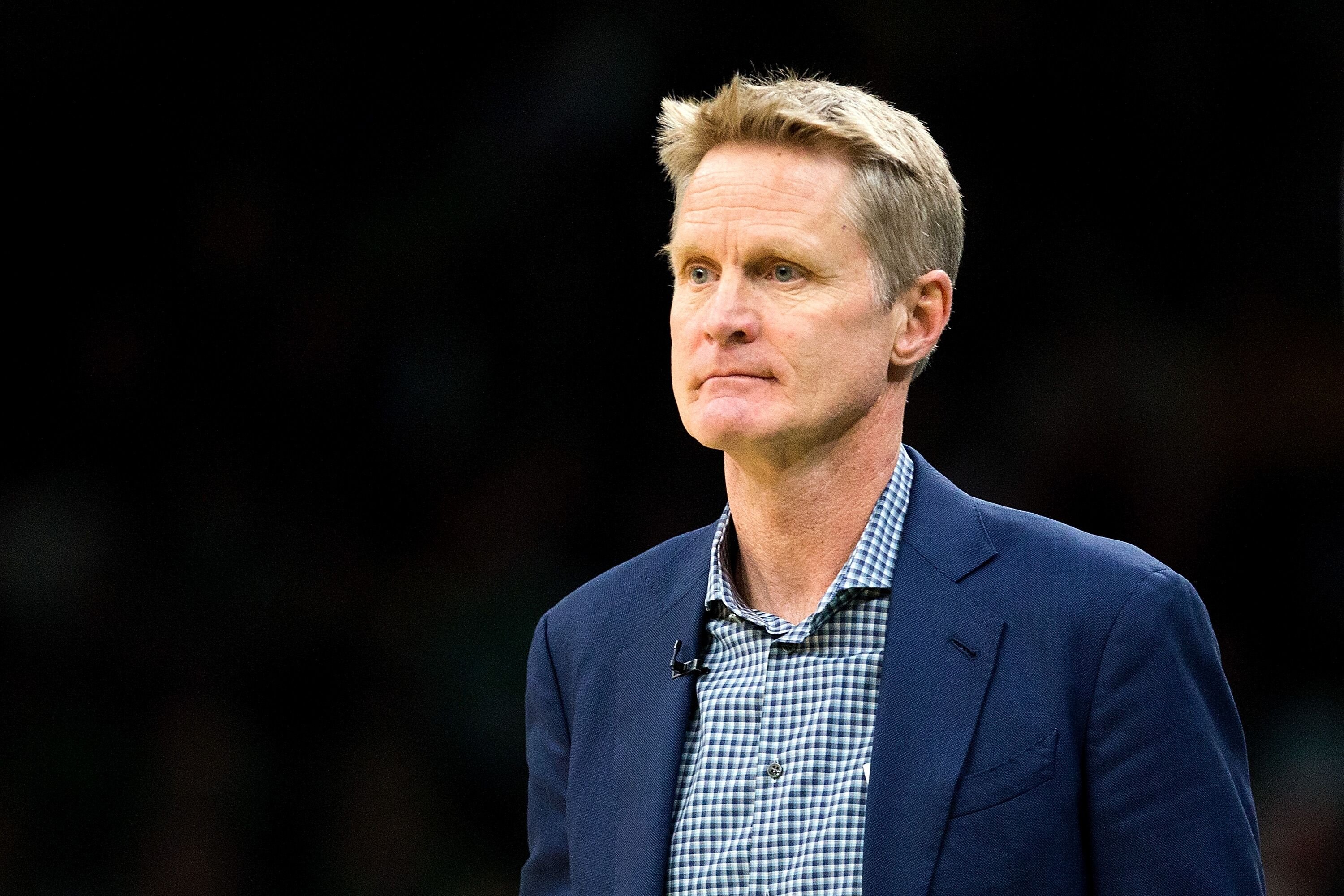 Steve Kerr of the Golden State Warriors at a game against the Boston Celtics in 2019 in Boston | Source: Getty Images
