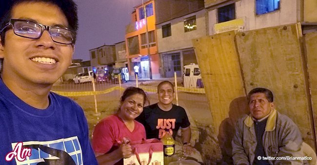 Dad had to work on Christmas night, so his family took dinner to him