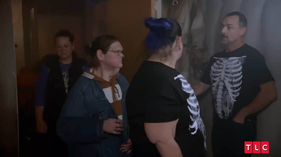 Amy, Tammy, and Misty Slaton enter the haunted house with Brian Lovvorn ahead of the surprise proposal, as posted on July 7, 2025 | Source: Youtube/TLC