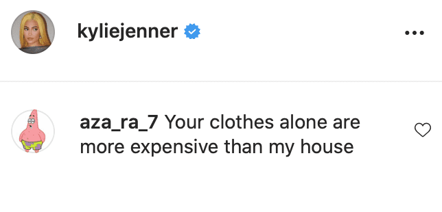 A fan's comment on Kylie Jenner's photo. | Source: Instagram/kyliejenner