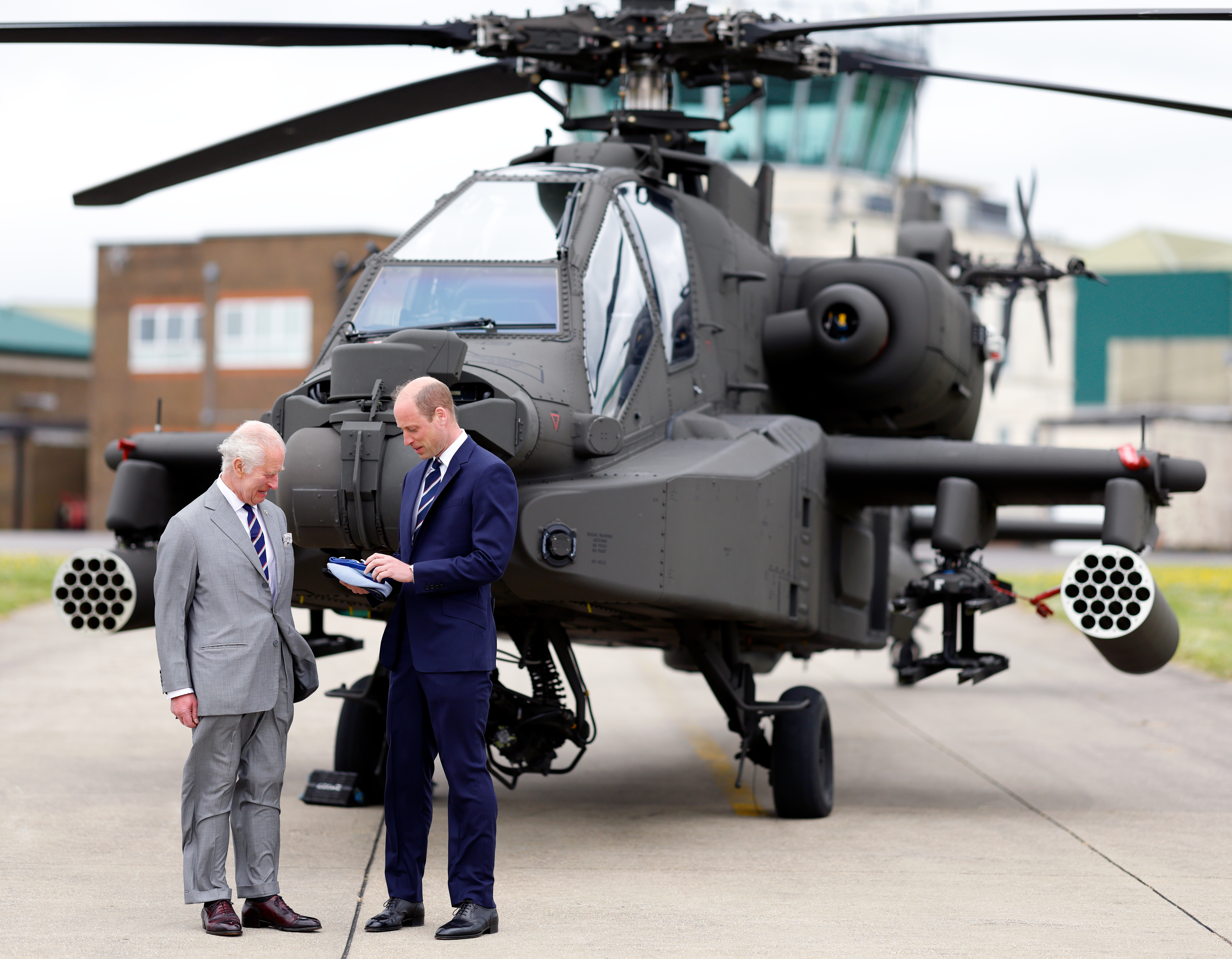King Charles III and Prince William at the Army Aviation Centre in Middle Wallop, Stockbridge, United Kingdom on May 13, 2024. | Source: Getty Images