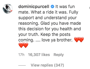  Dominic Purcell's comment on Wentworth Miller post on Instagram | Photo: Instagram/wentworthmiller