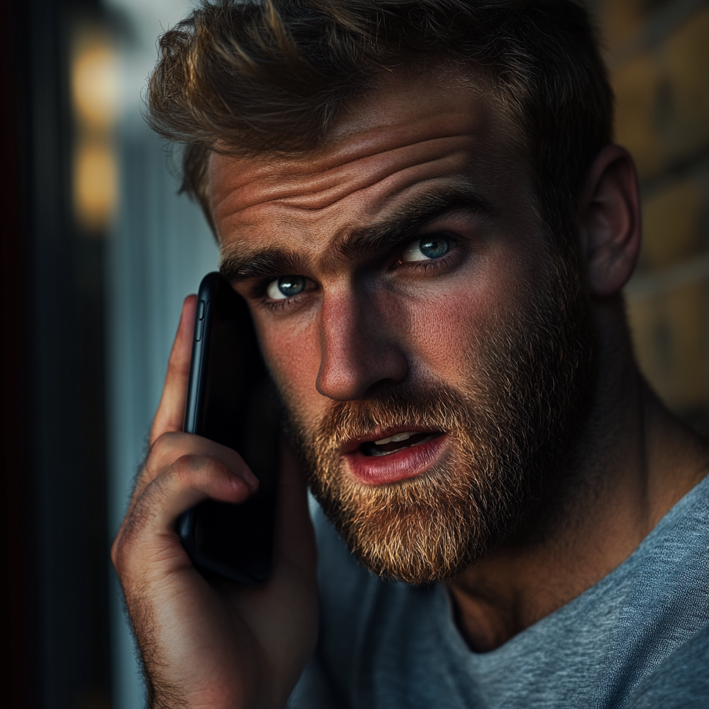 A startled man talking on the phone | Source: Midjourney