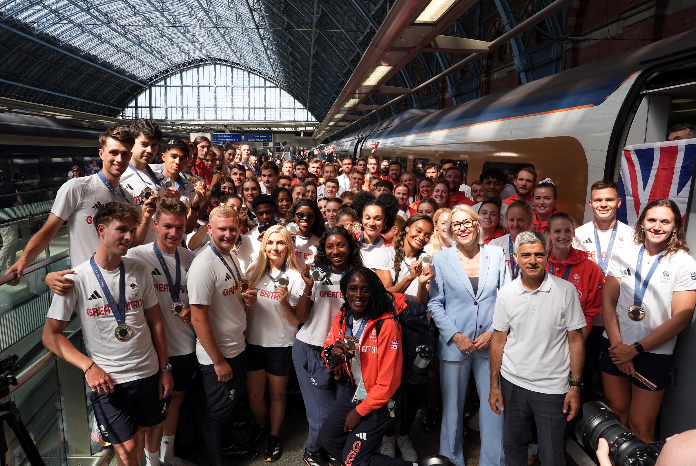 Team GB arrive by Eurostar into London St. Pancras International train station after competing at the 2024 Paris Olympic Games in France on Monday August 12, 2024. | Source: Getty Images