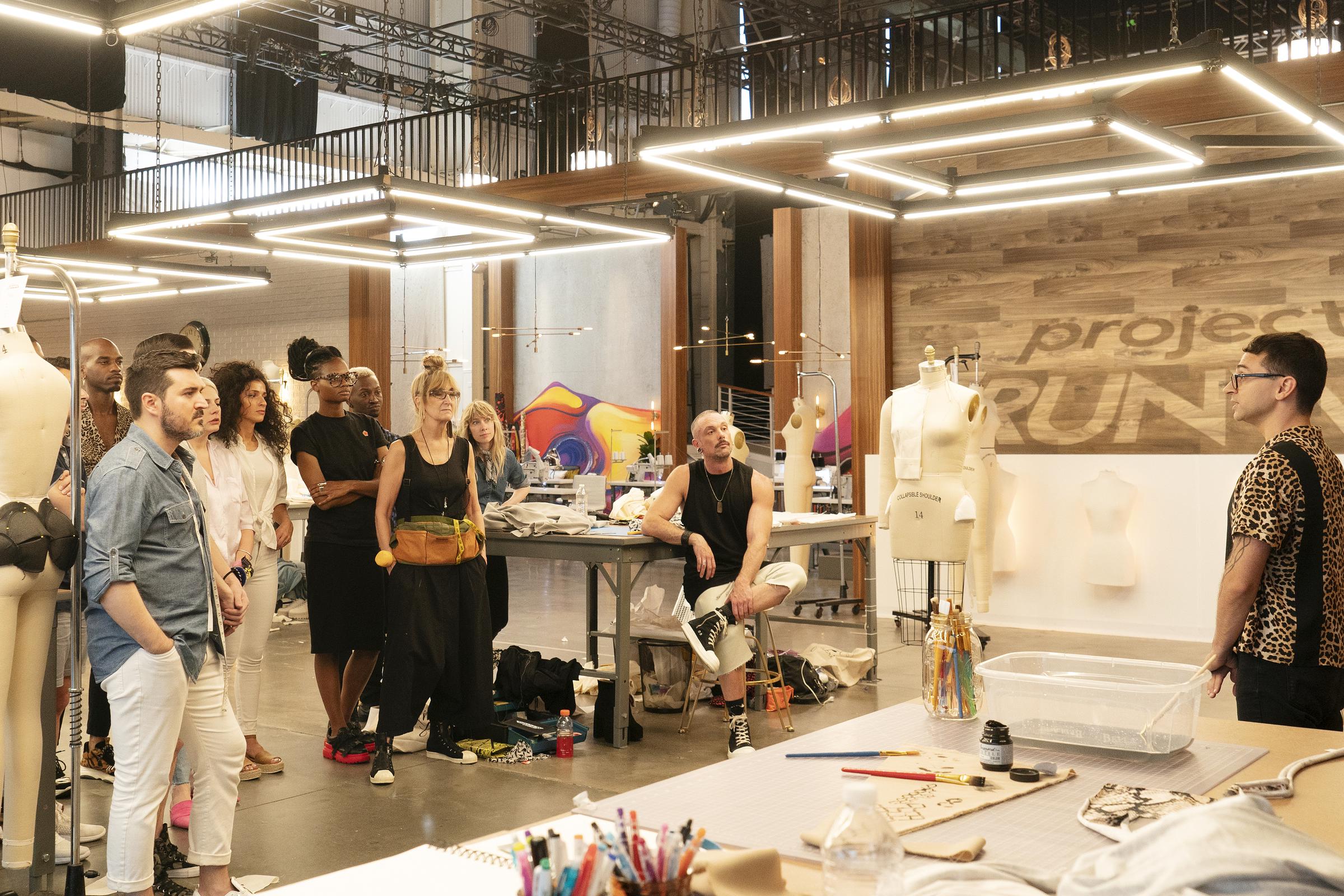 Marquise Foster, Sergio Guadarrama, Victoria Cocieru, Chelsey Carter, Shavi Lewis, Nancy Volpe-Beringer, Veronica Sheaffer, Geoffrey, and Christian Siriano on "Project Runway" season 18, on June 20, 2019 | Source: Getty Images