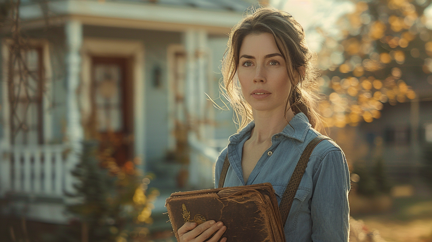 Woman holding an old journal | Source: Midjourney