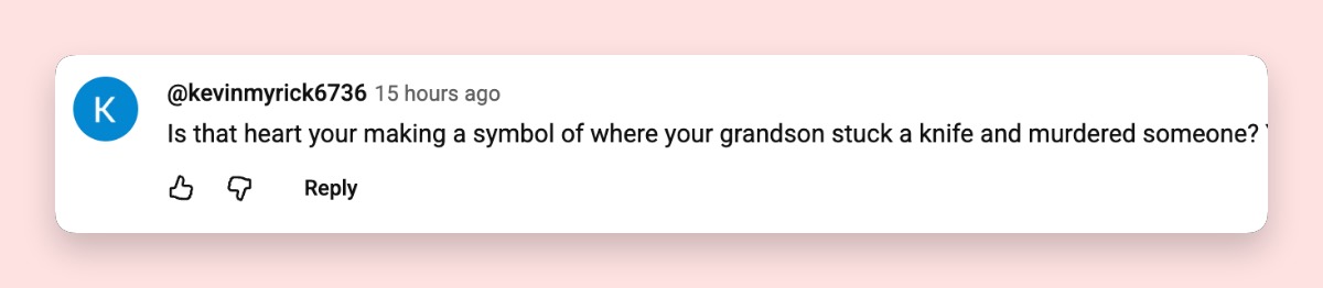 People don't think she should've been gesturing at all. This screenshot also shows a netizen's comment about Karmelo Anthony's grandmother's hand gestures on June 10, 2026 | Source: YouTube/New York Post