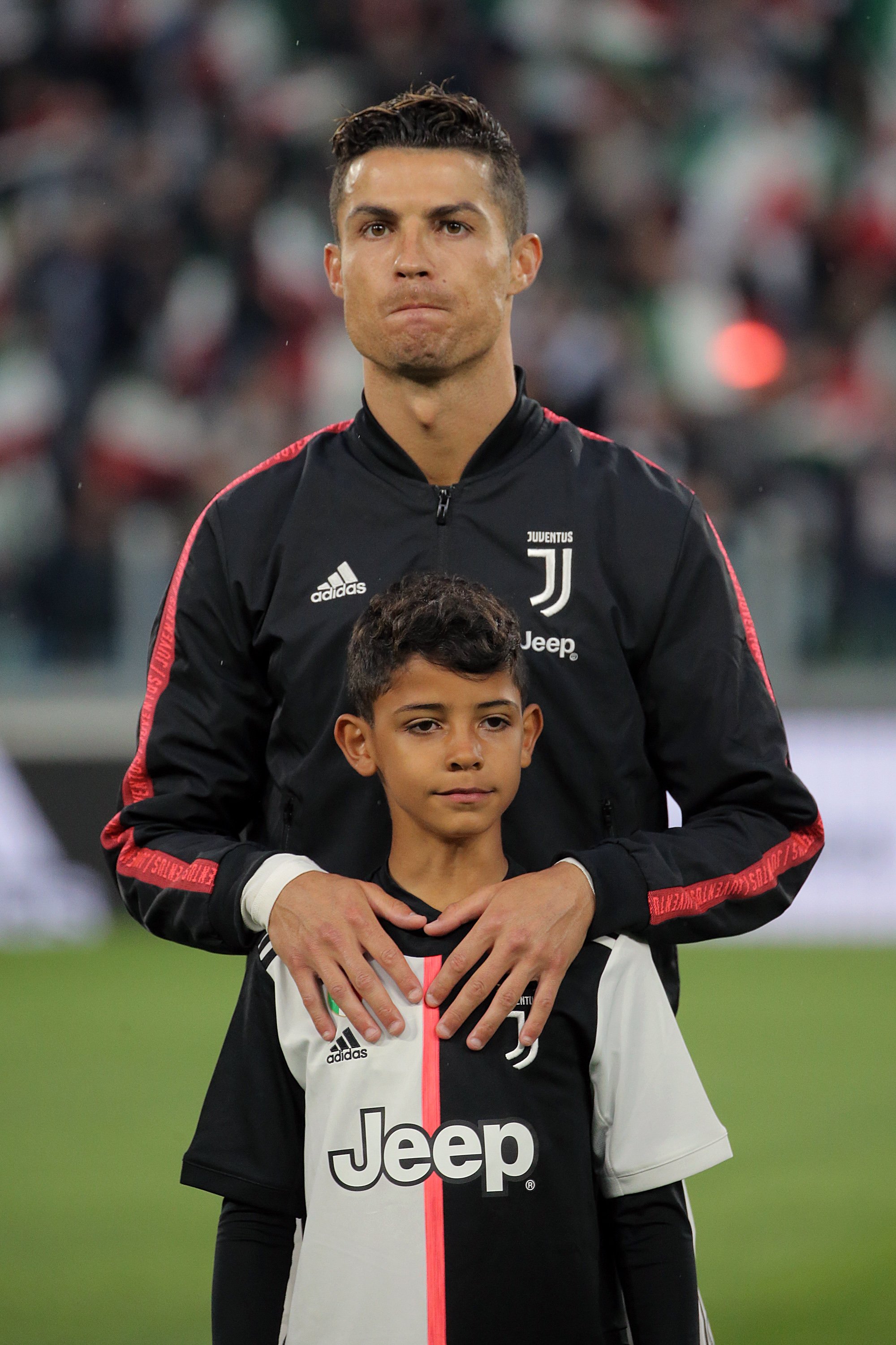Cristiano Ronaldo and Cristiano Ronaldo Jr. before the serie A match between Juventus FC and Atalanta BC on May 19, 2019 | Source: Getty Images