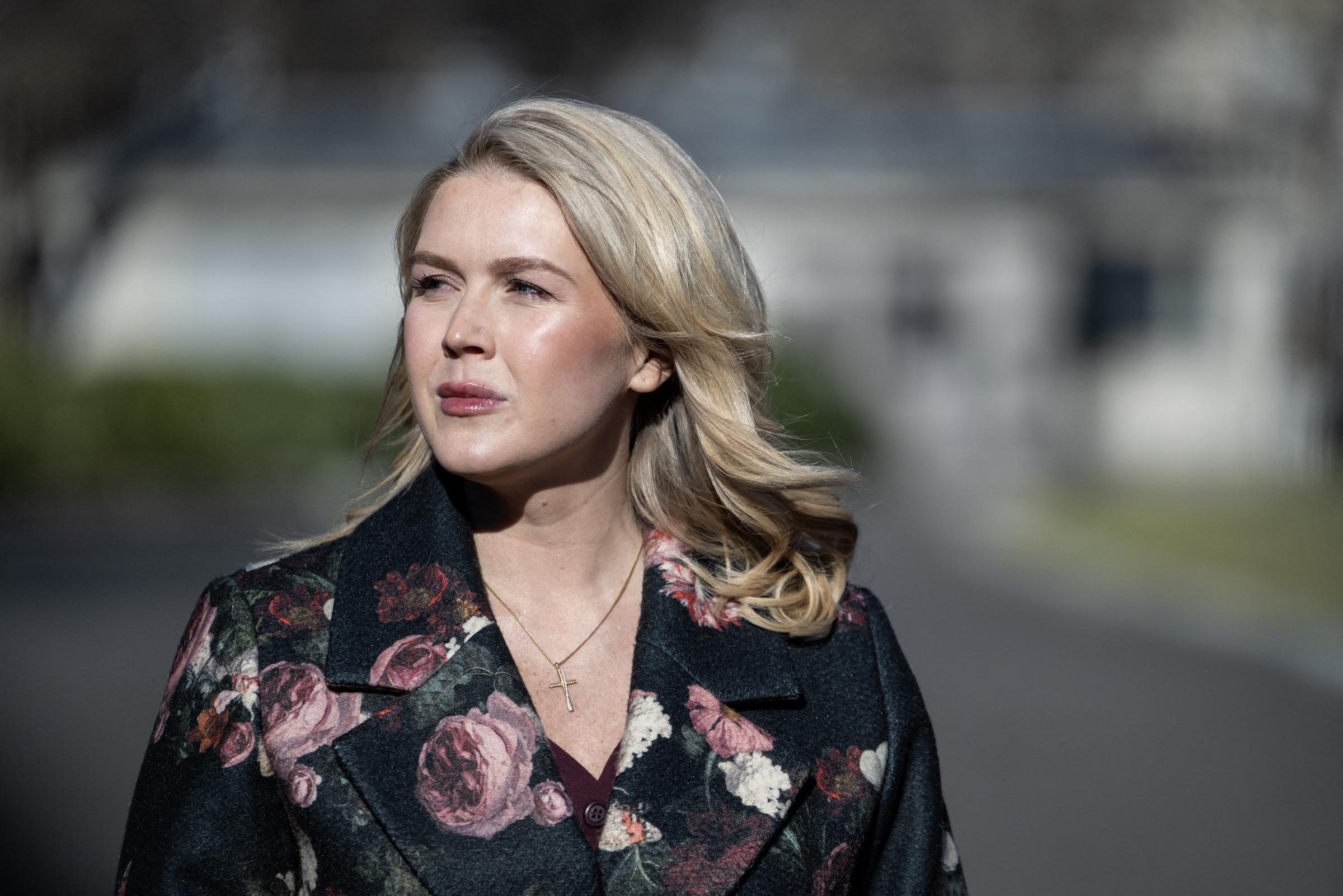 Karoline Leavitt speaks to reporters outside the White House in Washington, D.C., on January 12, 2026 | Source: Getty Images