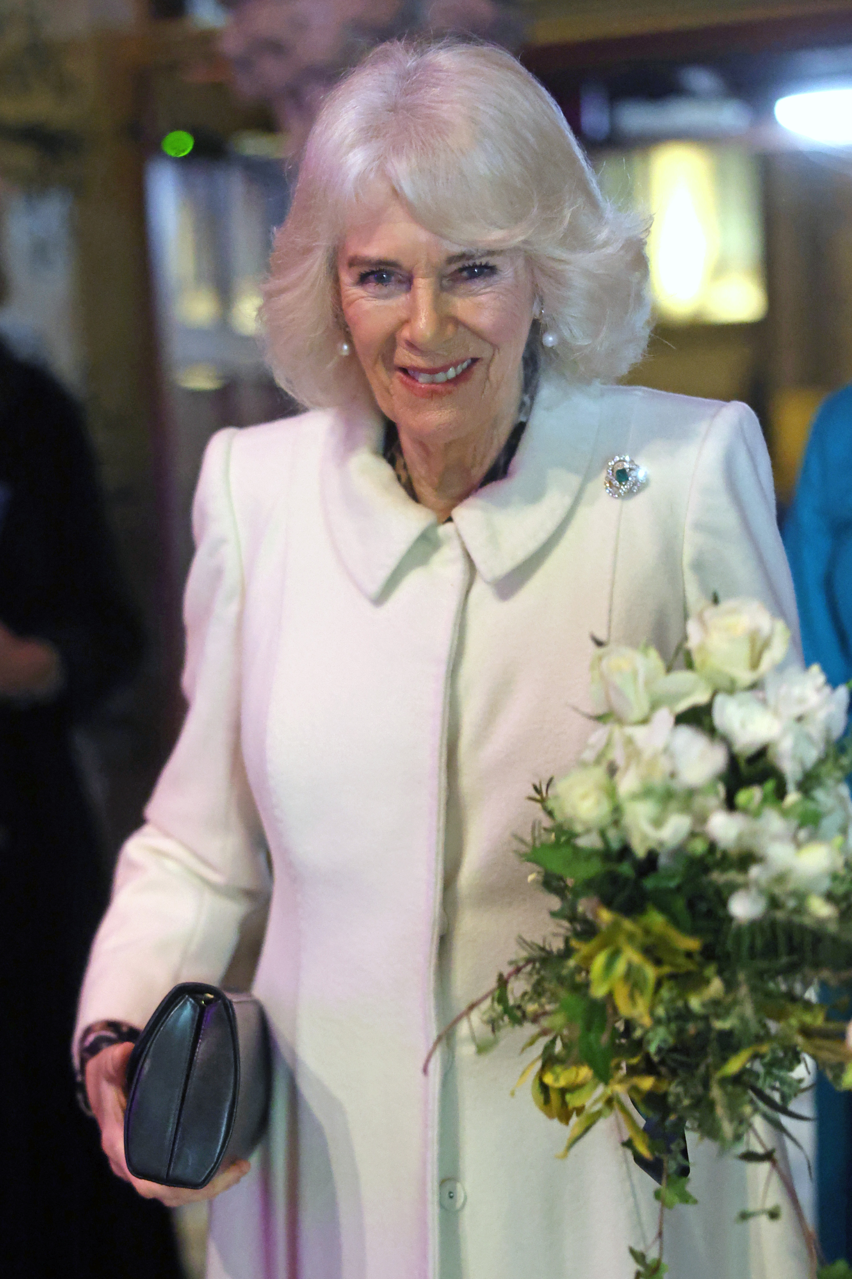 Queen Camilla departs a musical evening on February 08, 2024 in Salisbury, England | Source: Getty Images