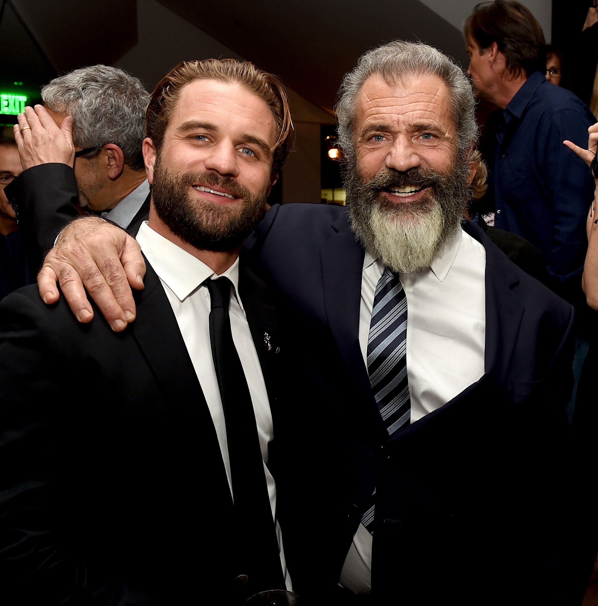 Mel Gibson (R) and his son actor Milo Gibson pose at the after party for a screening of Summit Entertainment's "Hacksaw Ridge" at the Academy of Motion Picture Arts and Sciences on October 24, 2016 in Beverly Hills, California | Source: Getty Images 