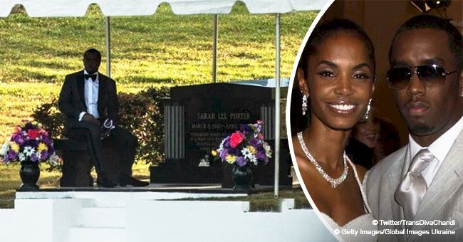 Pic from Kim Porter funeral shows Diddy looking distraught at gravesite she now shares with her mom