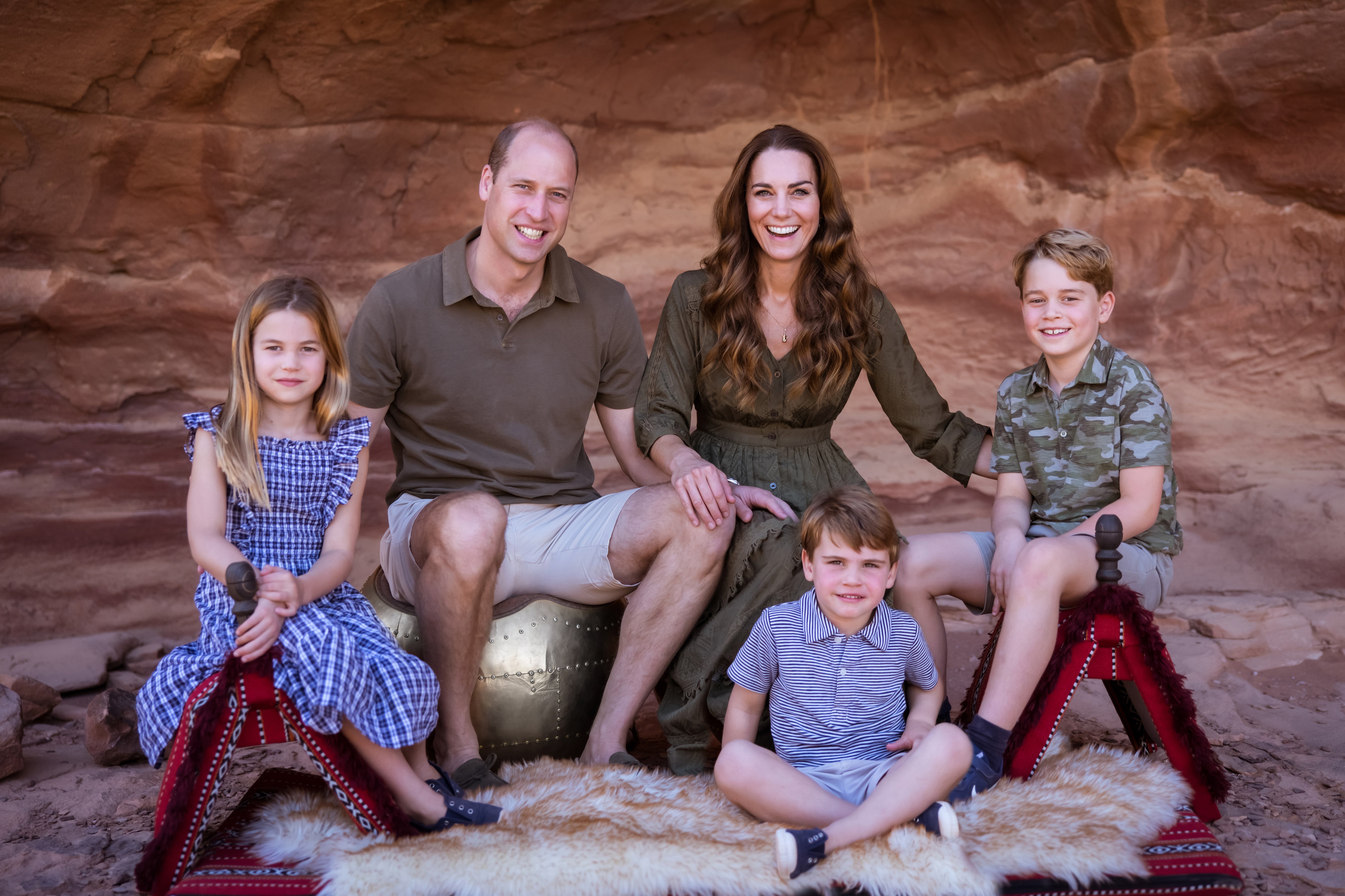Princess Charlotte with her parents Prince William and Kate Middleton, and siblings Prince Louis and Prince George pictured on December 10, 2021 in Jordan. / Source: Getty Images