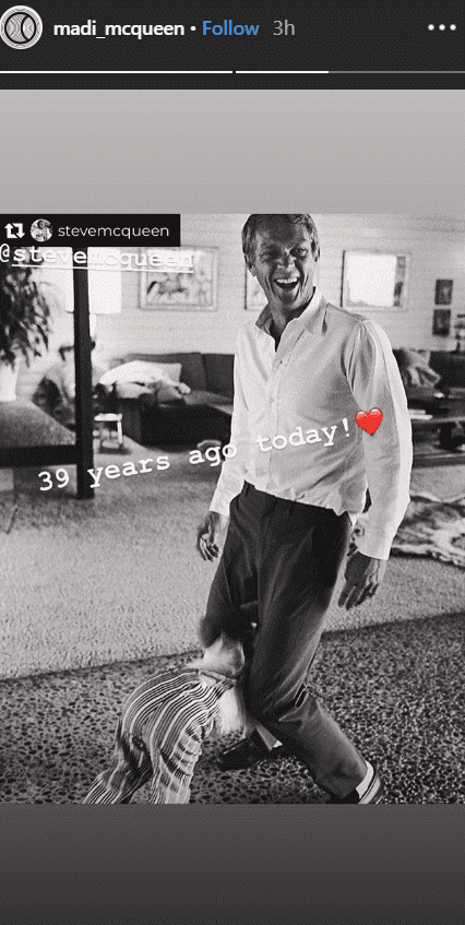 Madison McQueen share a throwback picture of her grandfather, Steve McQueen for the 39th year anniversary of his death | Source: instagram.com/madi_mcqueen