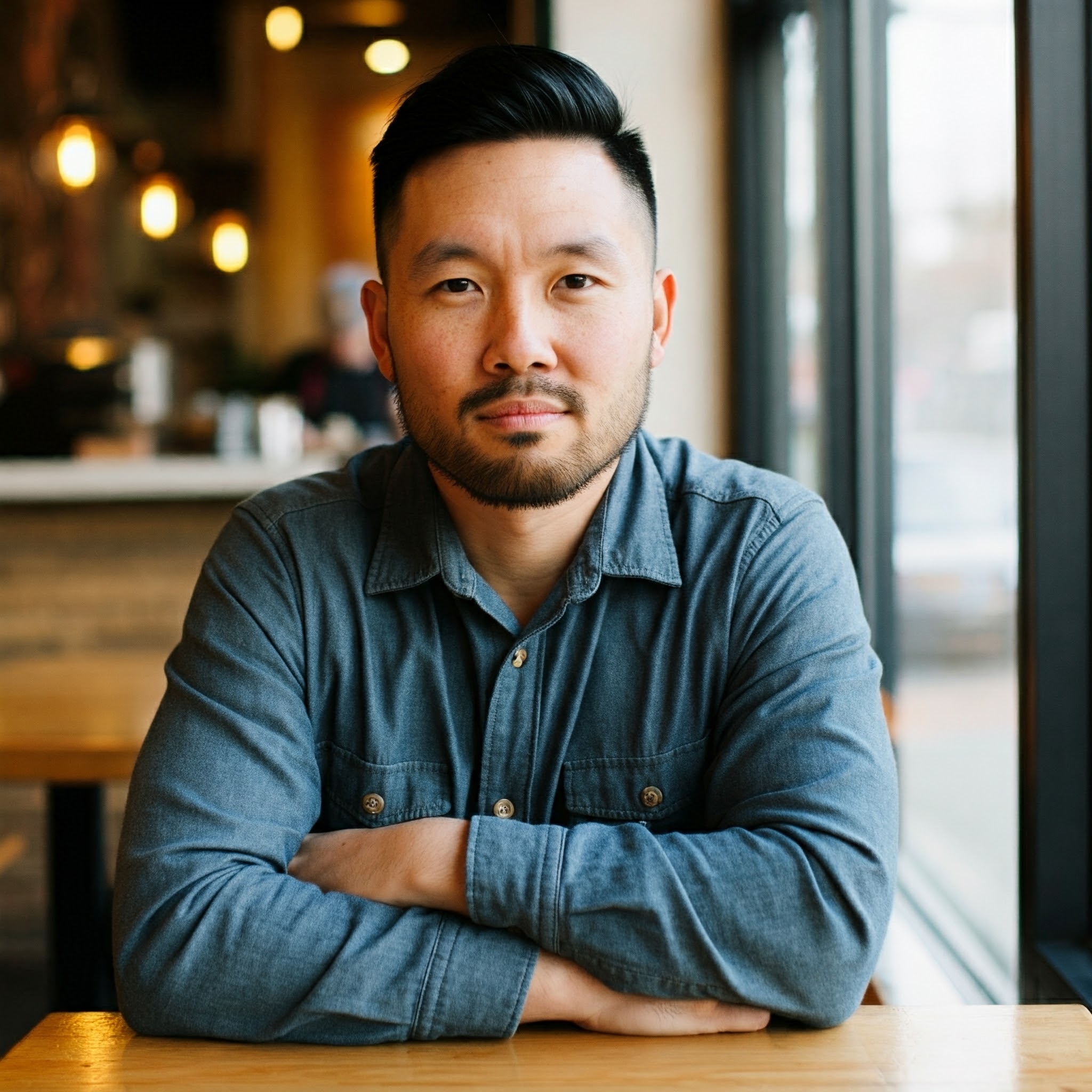 A man at a coffee shop with arms crossed | Source: Gemini