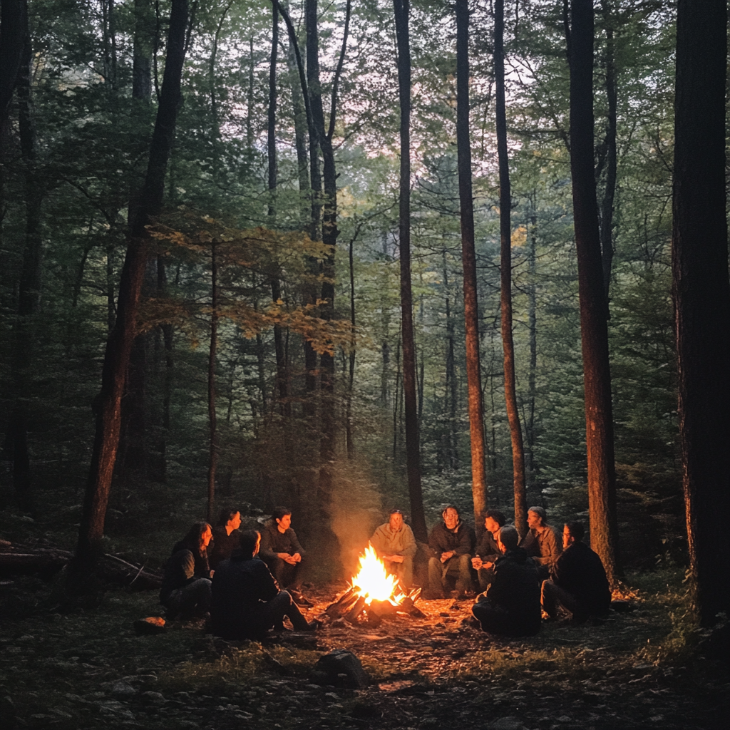 People sitting around a campfire | Source: Midjourney