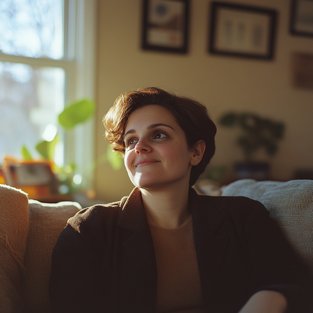 A happy woman in her home | Source: Midjourney