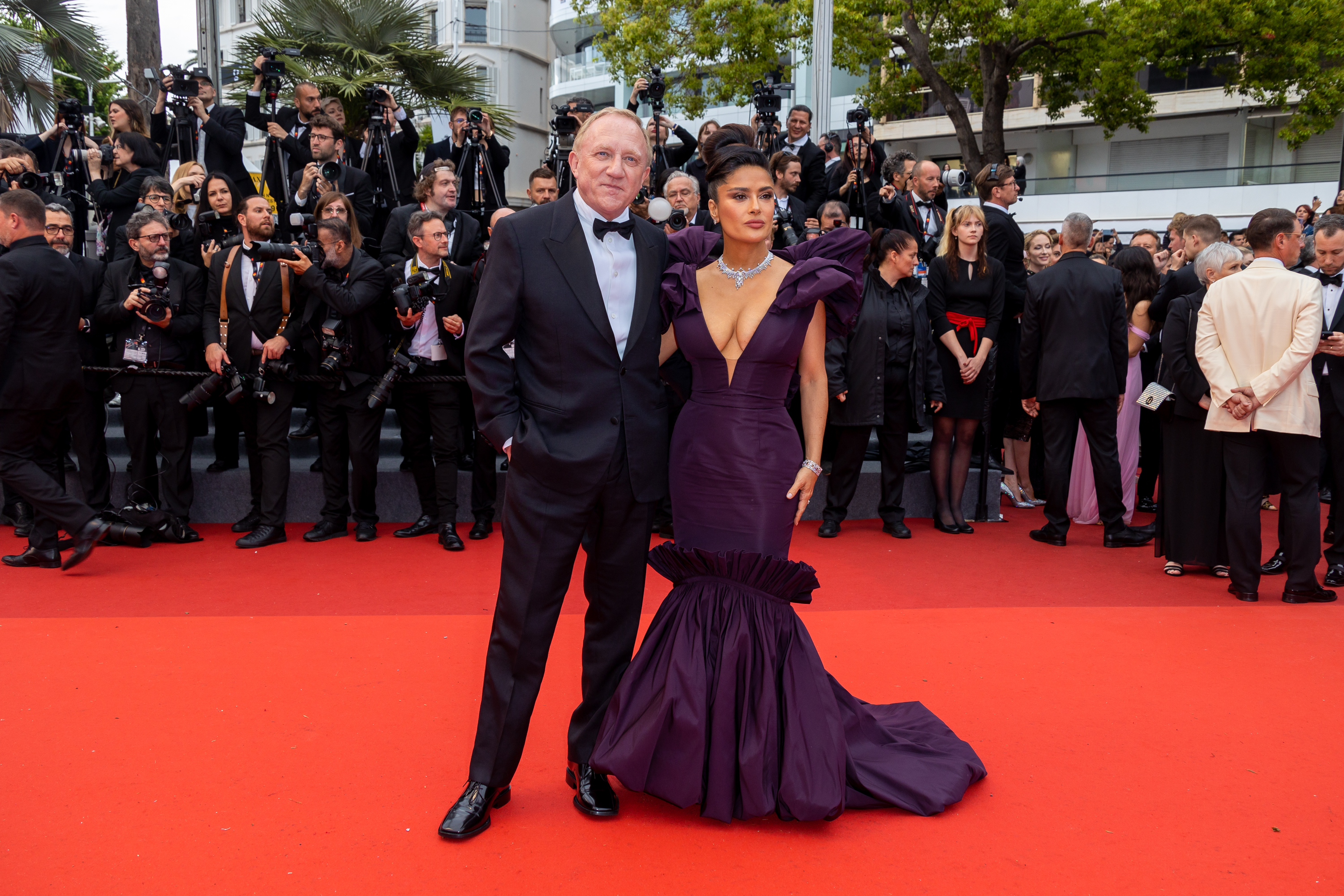 Francois-Henri Pinault and Salma Hayek attend the "Killers Of The Flower Moon" red carpet during the 76th annual Cannes film festival | Source: Getty Images