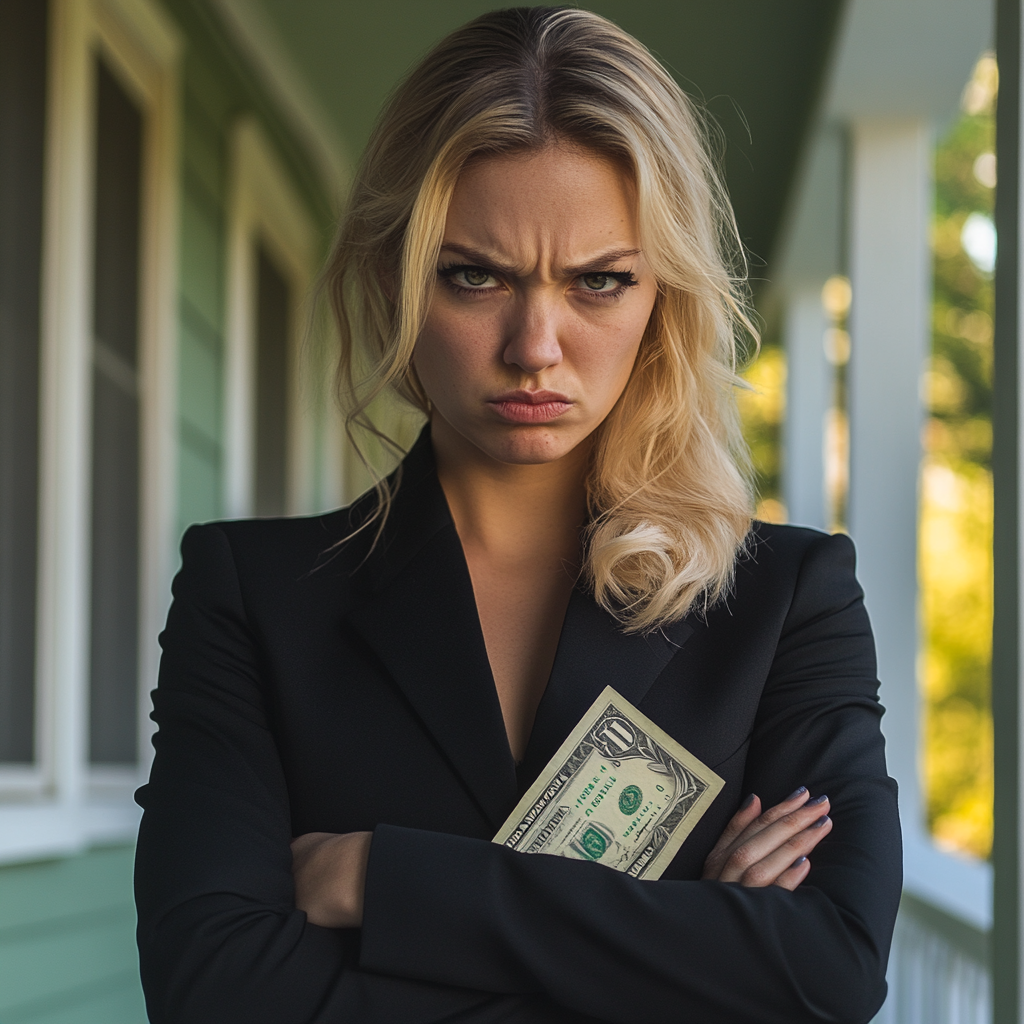 An angry woman with a dollar bill | Source: Midjourney