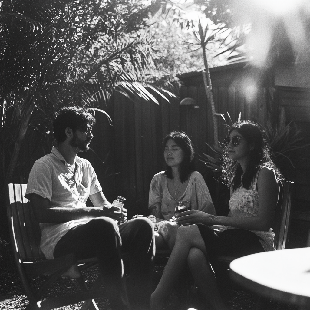 People seated in the backyard | Source: Midjourney