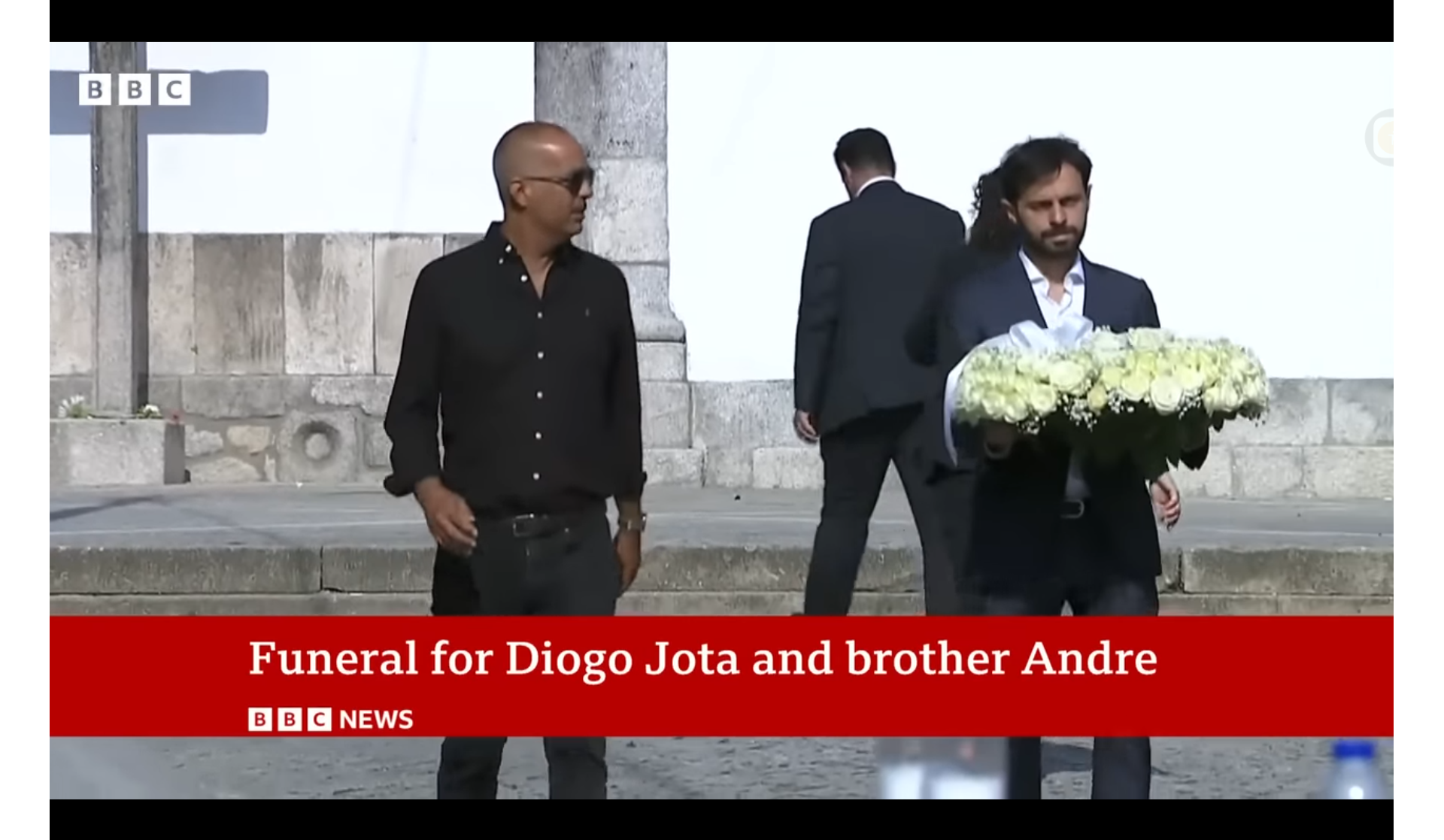Bernardo Silva is seen attending Diogo Jota's funeral | Source: YouTube/bbcnews
