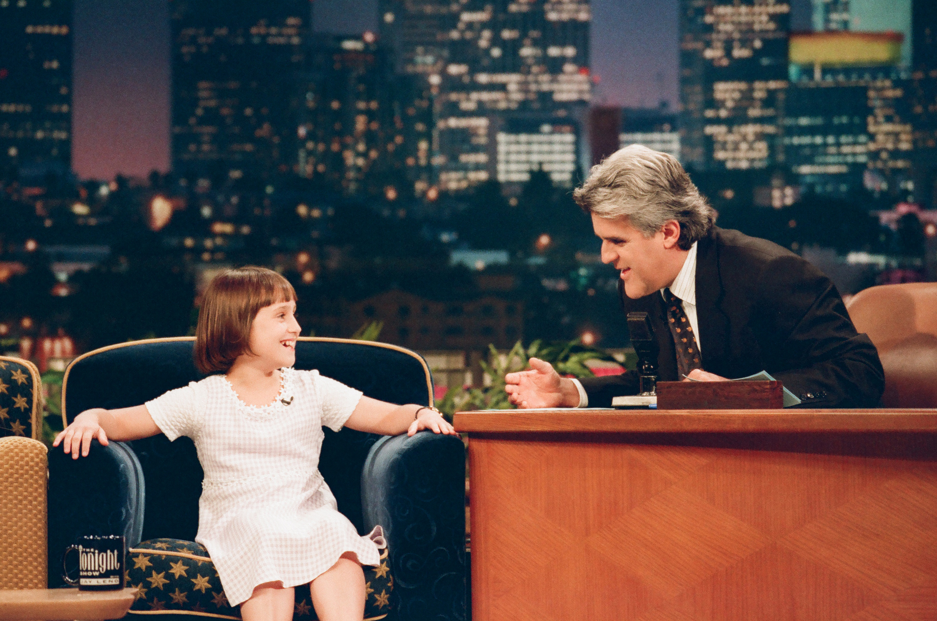 Mara Wilson during an interview with host Jay Leno on "The Tonight Show with Jay Leno, on July 8, 1997. | Source: Getty Images