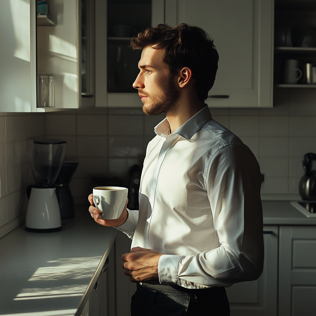 A man drinking coffee before work | Source: Midjourney