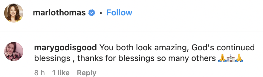 A fan's comment on Marlo Thomas's throwback Thursday post shared on March 9, 2023 | Source: Instagram/marlothomas