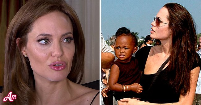 Angelina Jolie with her adopted daughter Zahara Marley Jolie | Source: youtube.com/BBC News | Getty Images
