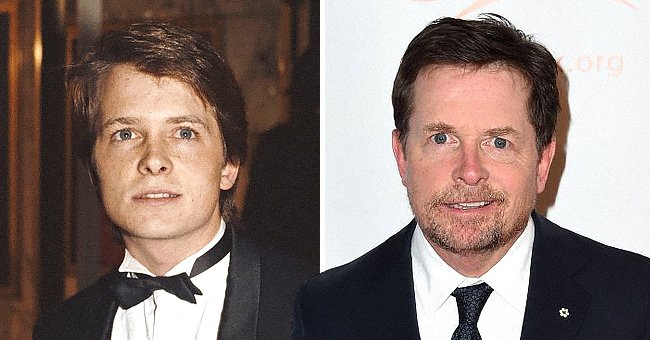 Michael J. Fox at the Hollywood Women's Press Club's 46th Annual Golden Apple Awards in 1986 and Actor Michael J. Fox attends the 2019 A Funny Thing Happened On The Way To Cure Parkinson's at the Hilton New York in 2019