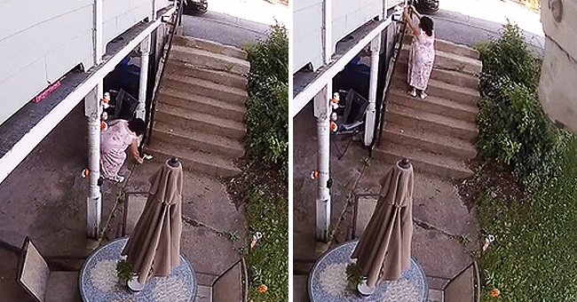 Woman who threw trash on her neighbor's porch. | Photo: tiktok.com/@neighborhood.wars 