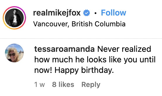 A comment left on a photo Michael J. Fox posted for his son's 34th birthday on Instagram in 2023 | Source: instagram.com/realmikejfox/