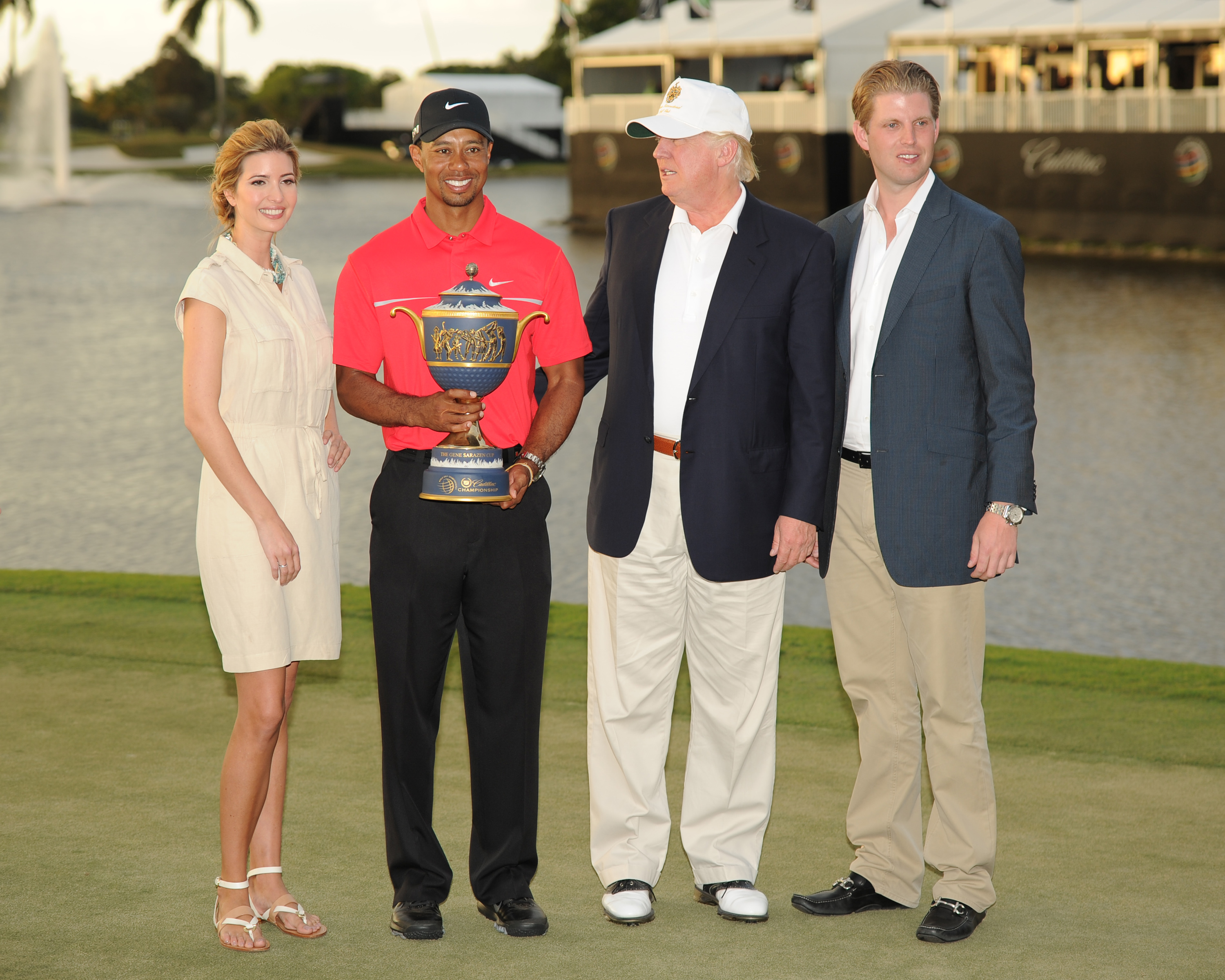 Ivanka Trump, Tiger woods, Donald Trump and Eric Trump at the Trump Doral Golf Resort & Spa on March 10, 2013 in Doral, Florida | Source: Getty Images