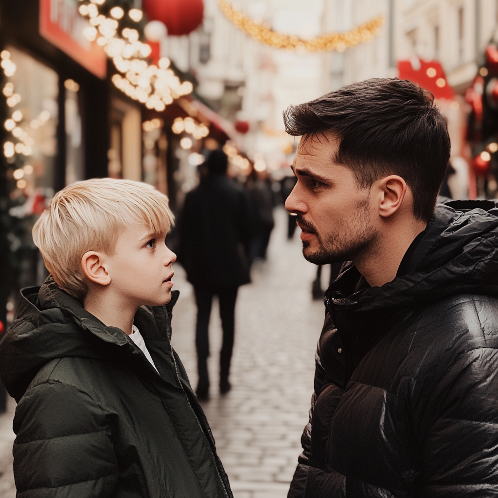 A serious man talking to a boy | Source: Midjourney