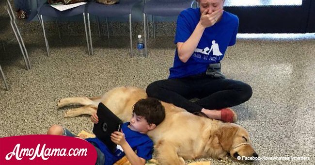 Mom nervously watches autistic son meet his service dog